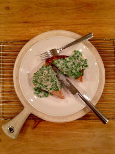 Creamed Peas on Toasted Honey Whole Wheat Bread